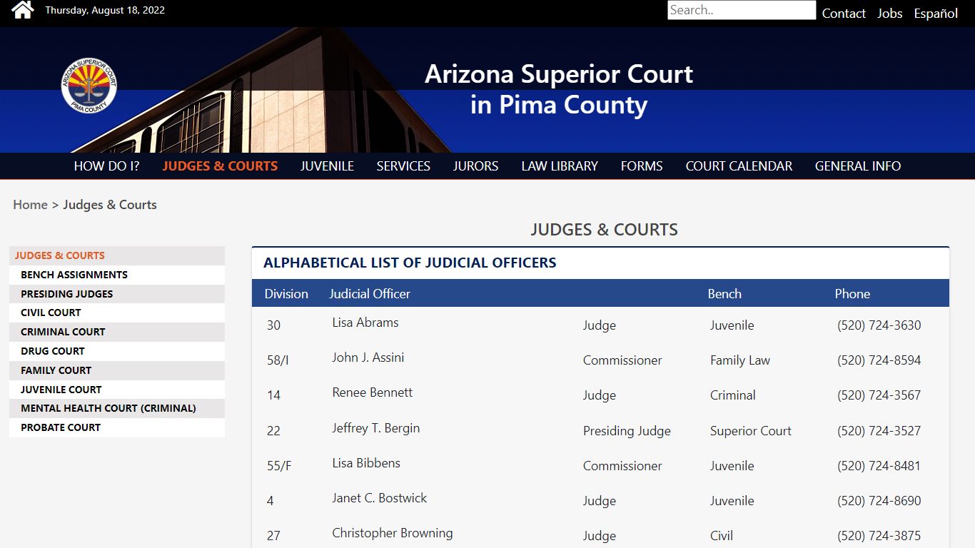 Judges & Courts - Pima County, Arizona